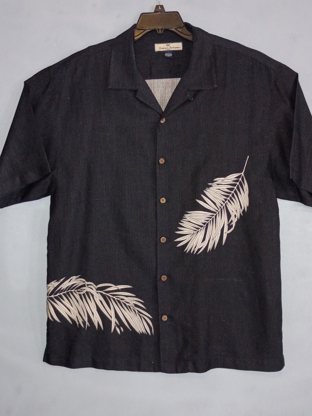 Tommy Bahama Black Short-Sleeve Camp Shirt with White Palm Leaves